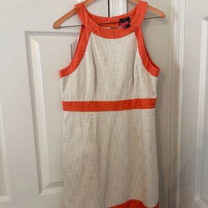 Ann Taylor Petite Women's Dress (Orange and Cream color), Size 6P